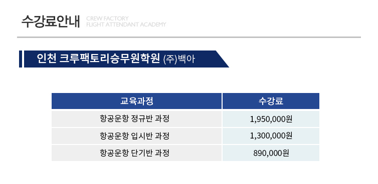 인천 항공운항과 학원 수강료